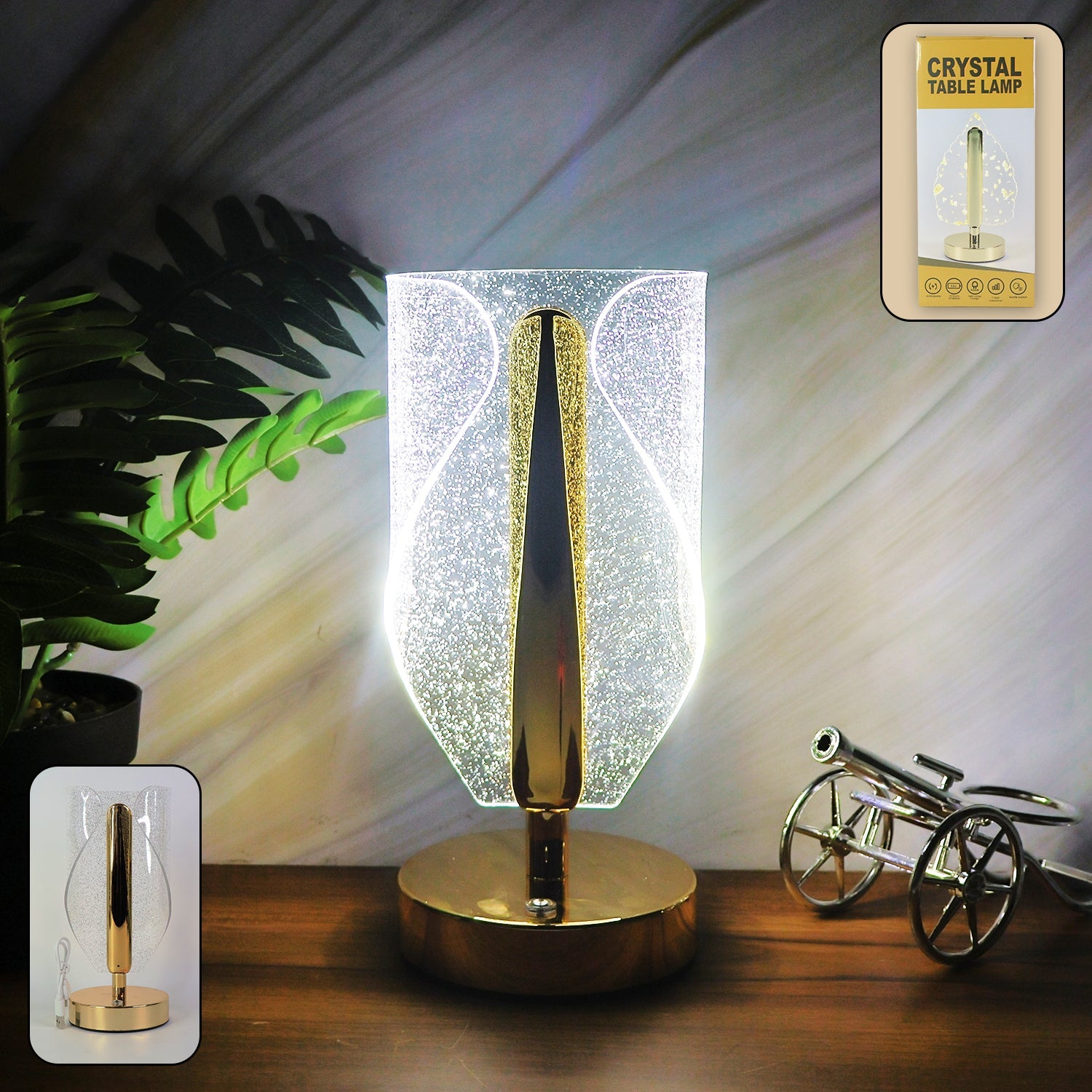Luxury Crystal Table Lamp with USB Charging (1 Pc) Luxury Crystal Table Lamp with USB Charging (1 Pc)